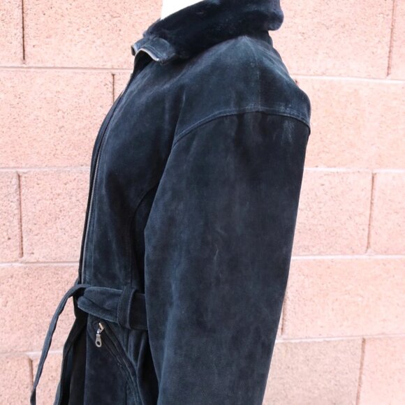 VTG Wilsons Womens Black Fur Lined Suede Leather Parka Coat Jacket Womens - Picture 3 of 16